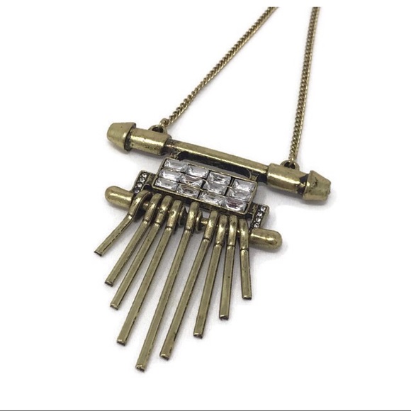 Plunder Jewelry - Gold Crystal Metal Fringe Pendant Necklace